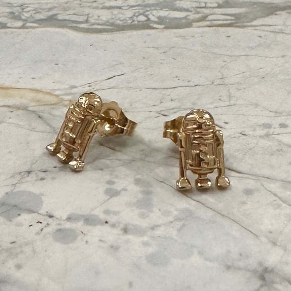 Star Wars R2D2 14k yellow gold stud earrings OLFL - Picture 1 of 3